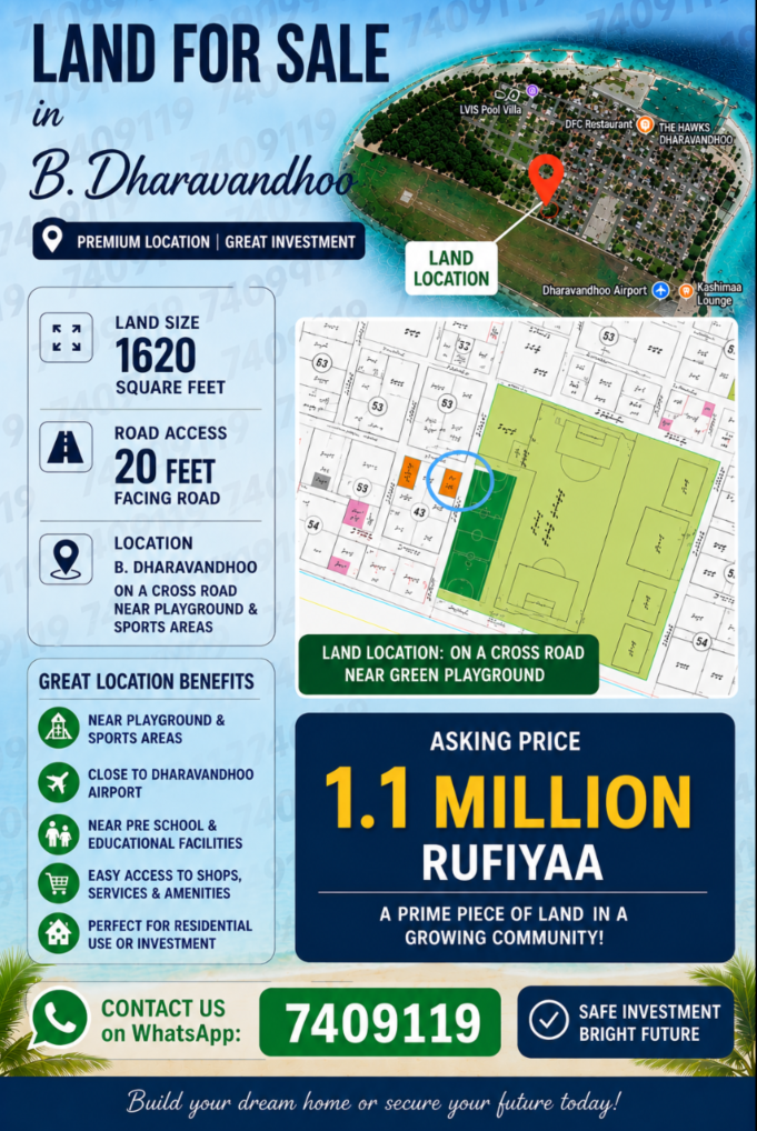 🏡 Prime Corner Plot for Sale in B. Dharavandhoo – Excellent Investment Opportunity